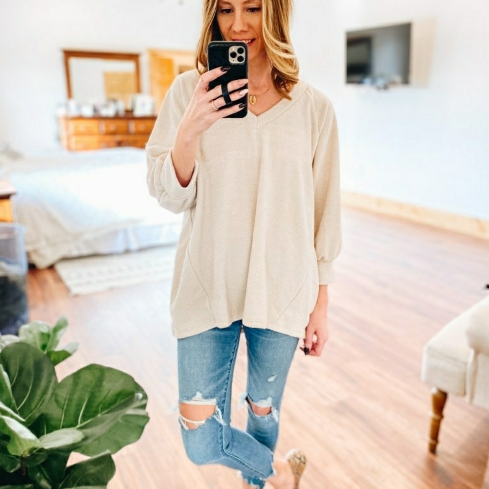 Pink Lily Cream Chanille V-neck Sweater